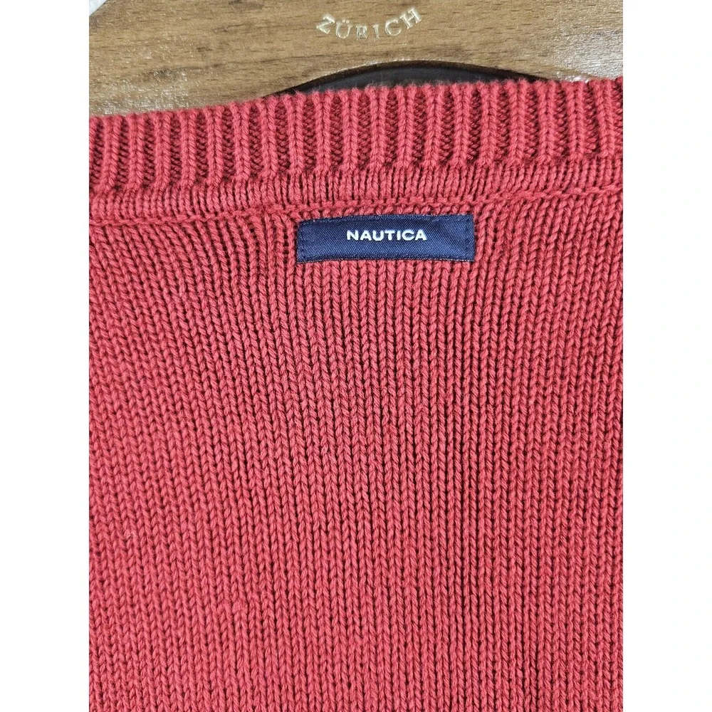 New Nautica Mens Large Red Striped Long Sleeve Sweater Pullover Crewneck